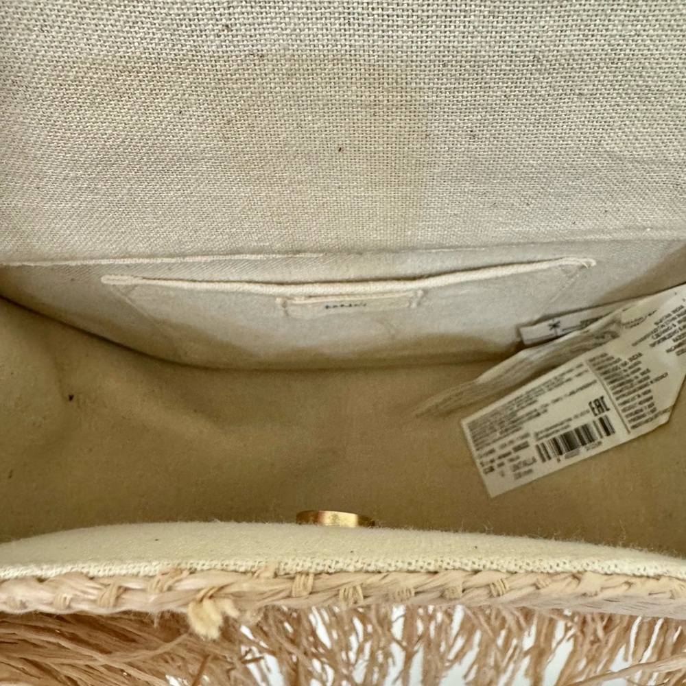Mango Beige Straw Fringe Round Shoulder Bag with Bamboo Handle - Picture 4 of 4